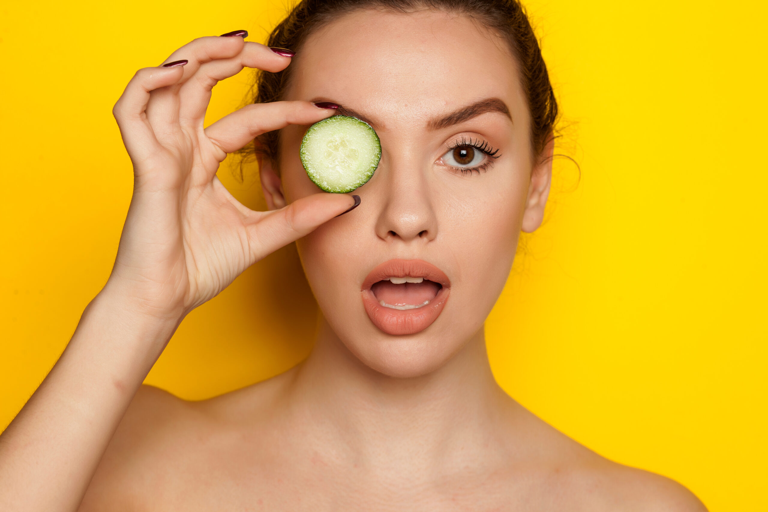 Vitamin K cucumber on eye for skin care purpose
